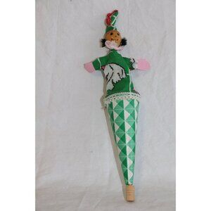 Vintage Cone Puppet Green & White Pop Up Peek A Boo Handmade Wooden Cone